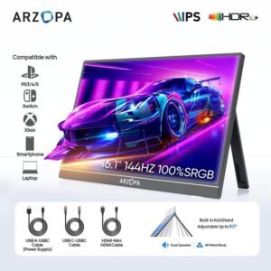 ARZOPA Portable Monitor 16.1"/17.3" FHD 1080P 60Hz/144Hz Laptop Screen Extender for PC Mac Xbox Switch PS5 iPhone IPS Display Computer Display HDR External Screen Game Workfromhome